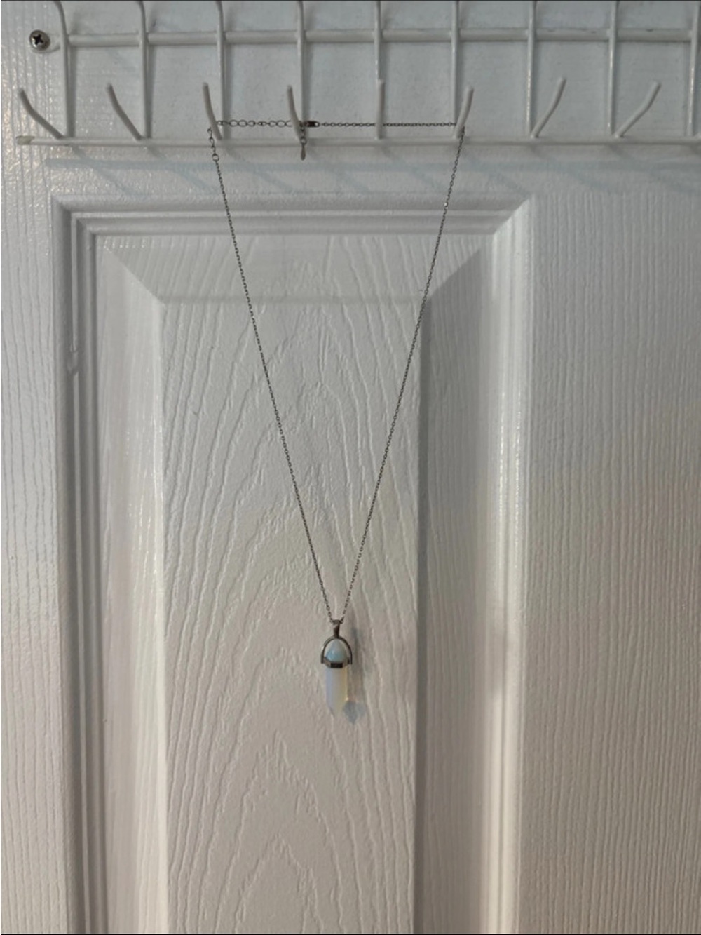 Silver Pendant Necklace with Opal/White Stone